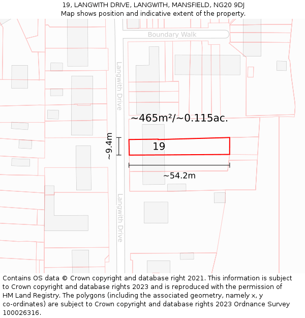 19, LANGWITH DRIVE, LANGWITH, MANSFIELD, NG20 9DJ: Plot and title map