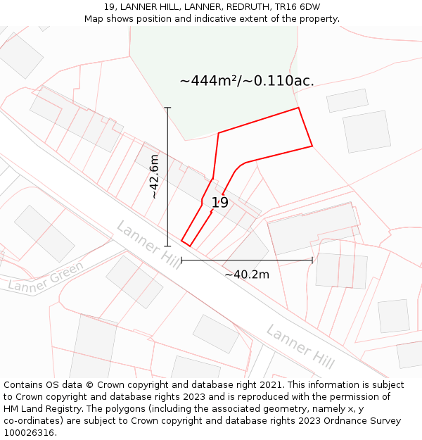 19, LANNER HILL, LANNER, REDRUTH, TR16 6DW: Plot and title map