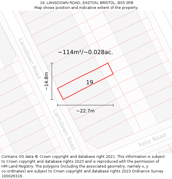 19, LANSDOWN ROAD, EASTON, BRISTOL, BS5 0PB: Plot and title map