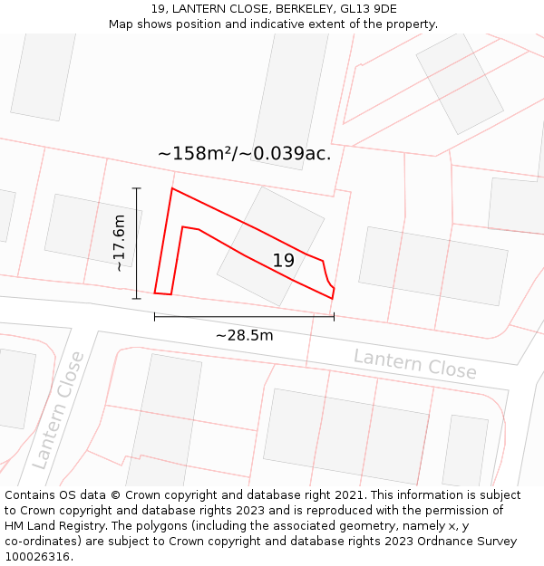 19, LANTERN CLOSE, BERKELEY, GL13 9DE: Plot and title map