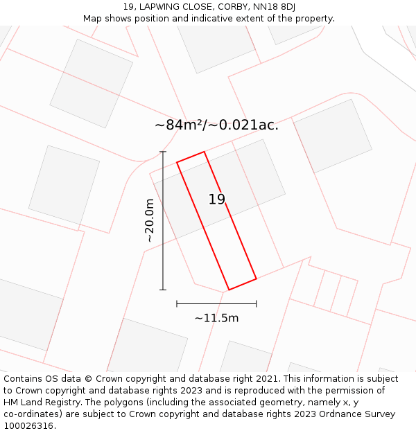 19, LAPWING CLOSE, CORBY, NN18 8DJ: Plot and title map