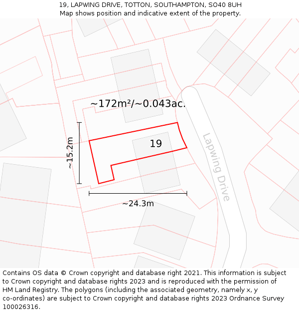 19, LAPWING DRIVE, TOTTON, SOUTHAMPTON, SO40 8UH: Plot and title map