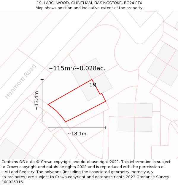 19, LARCHWOOD, CHINEHAM, BASINGSTOKE, RG24 8TX: Plot and title map