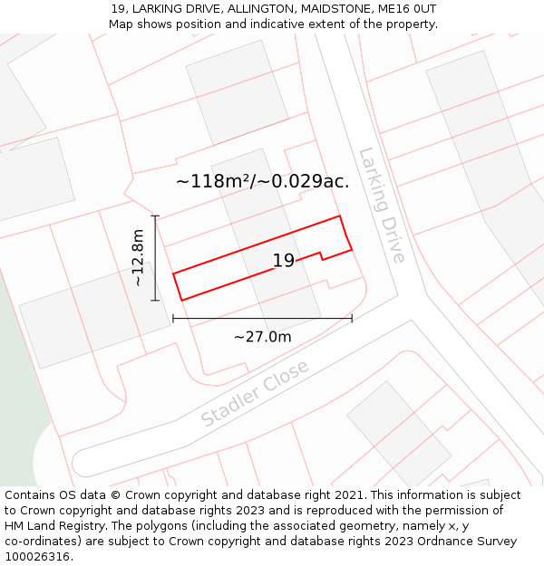 19, LARKING DRIVE, ALLINGTON, MAIDSTONE, ME16 0UT: Plot and title map