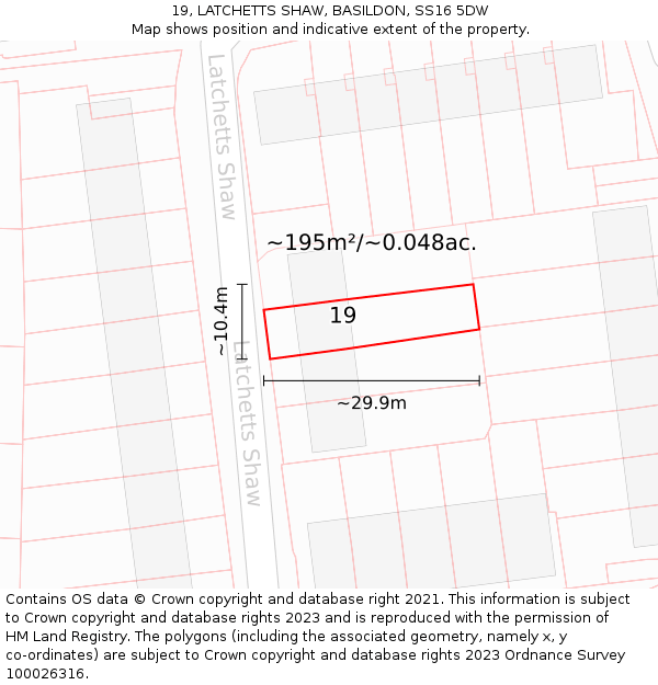 19, LATCHETTS SHAW, BASILDON, SS16 5DW: Plot and title map