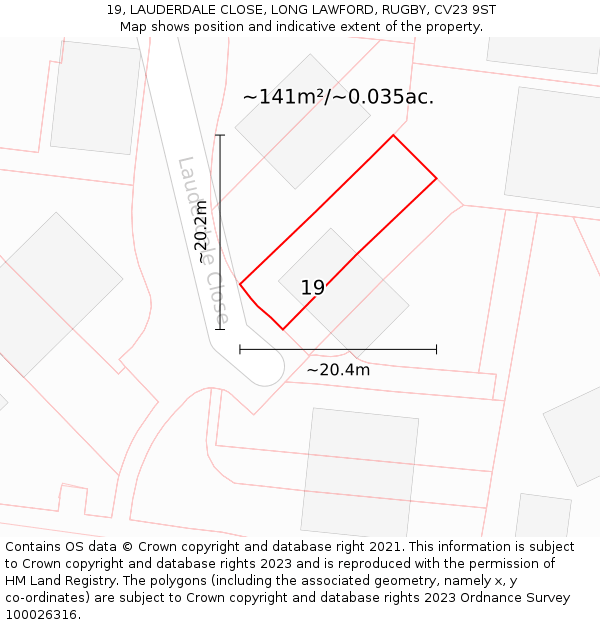 19, LAUDERDALE CLOSE, LONG LAWFORD, RUGBY, CV23 9ST: Plot and title map