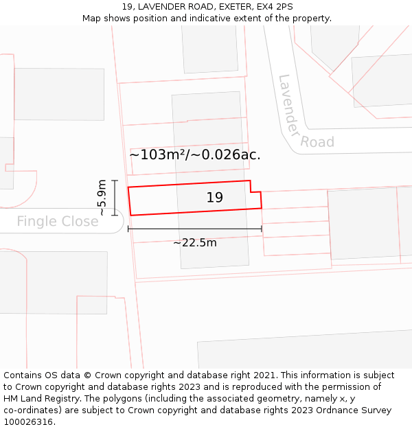 19, LAVENDER ROAD, EXETER, EX4 2PS: Plot and title map