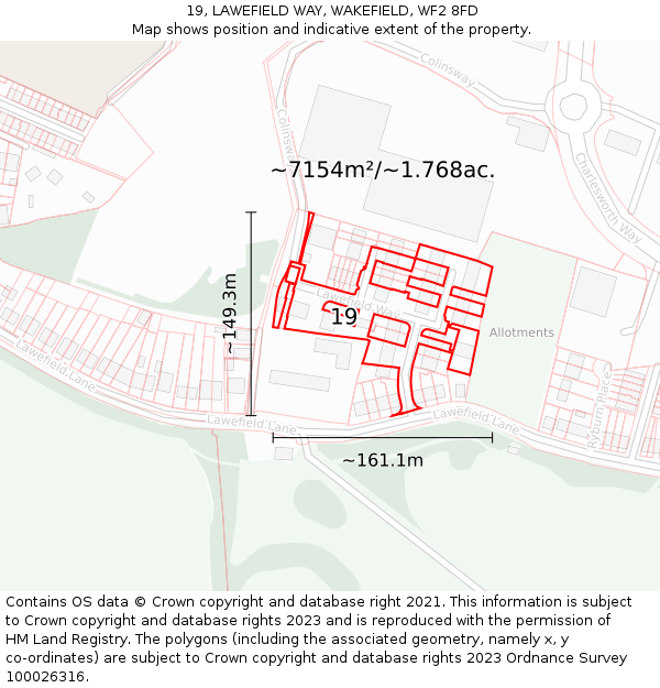 19, LAWEFIELD WAY, WAKEFIELD, WF2 8FD: Plot and title map