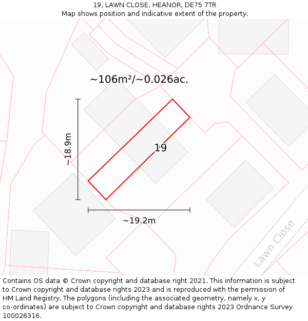 19, LAWN CLOSE, HEANOR, DE75 7TR: Plot and title map