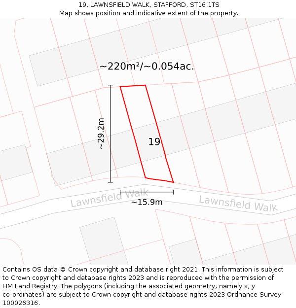 19, LAWNSFIELD WALK, STAFFORD, ST16 1TS: Plot and title map