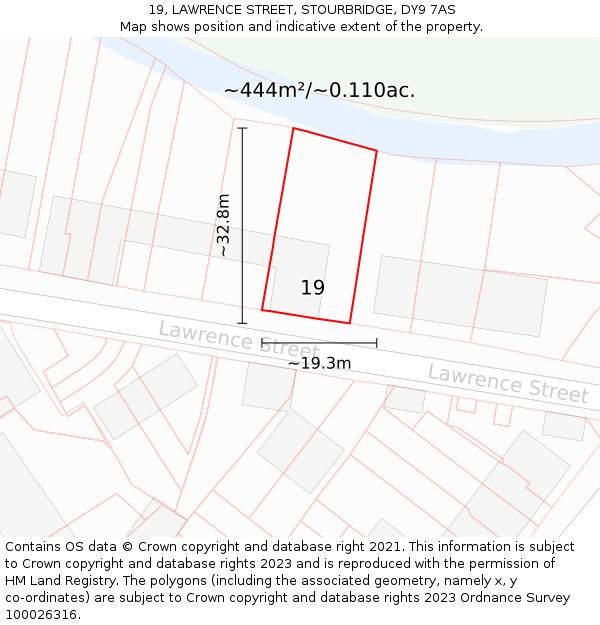 19, LAWRENCE STREET, STOURBRIDGE, DY9 7AS: Plot and title map