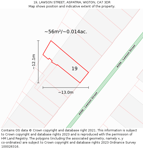 19, LAWSON STREET, ASPATRIA, WIGTON, CA7 3DR: Plot and title map