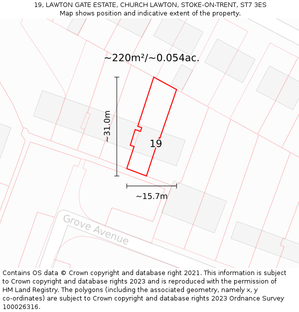 19, LAWTON GATE ESTATE, CHURCH LAWTON, STOKE-ON-TRENT, ST7 3ES: Plot and title map