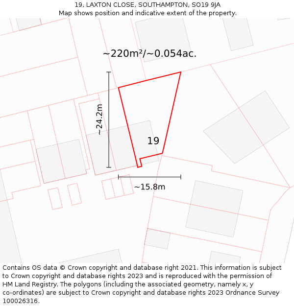 19, LAXTON CLOSE, SOUTHAMPTON, SO19 9JA: Plot and title map