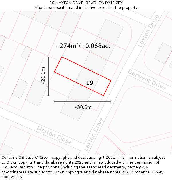 19, LAXTON DRIVE, BEWDLEY, DY12 2PX: Plot and title map