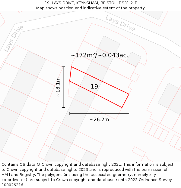 19, LAYS DRIVE, KEYNSHAM, BRISTOL, BS31 2LB: Plot and title map