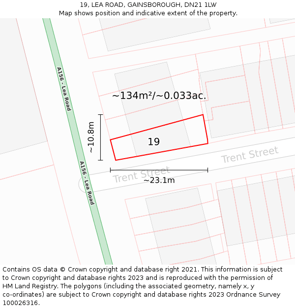 19, LEA ROAD, GAINSBOROUGH, DN21 1LW: Plot and title map