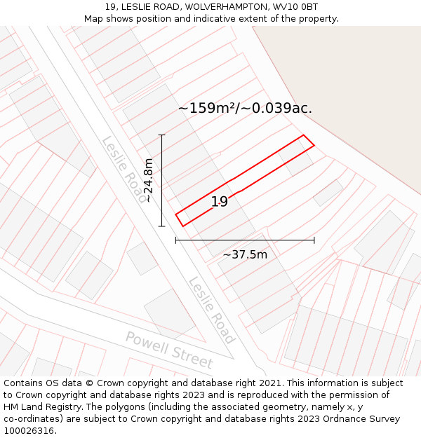 19, LESLIE ROAD, WOLVERHAMPTON, WV10 0BT: Plot and title map