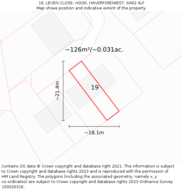 19, LEVEN CLOSE, HOOK, HAVERFORDWEST, SA62 4LF: Plot and title map