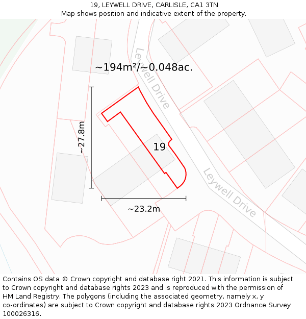 19, LEYWELL DRIVE, CARLISLE, CA1 3TN: Plot and title map