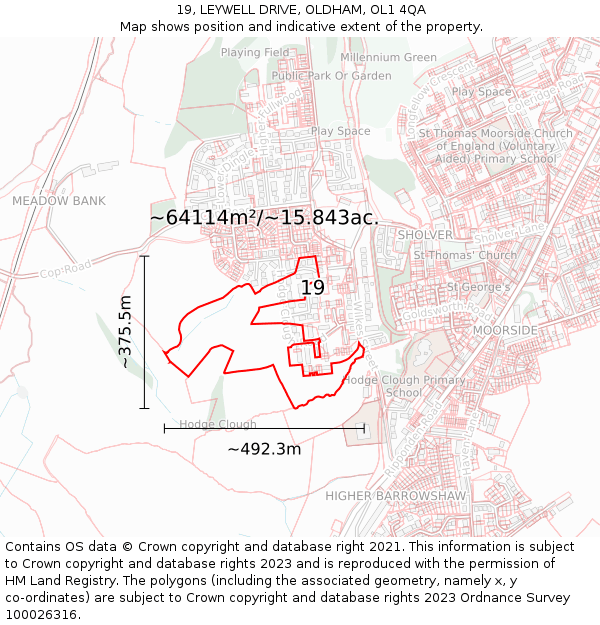 19, LEYWELL DRIVE, OLDHAM, OL1 4QA: Plot and title map