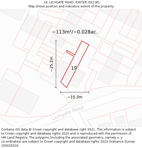 19, LICHGATE ROAD, EXETER, EX2 8FJ: Plot and title map