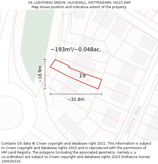 19, LIGHTNING GROVE, HUCKNALL, NOTTINGHAM, NG15 6WP: Plot and title map