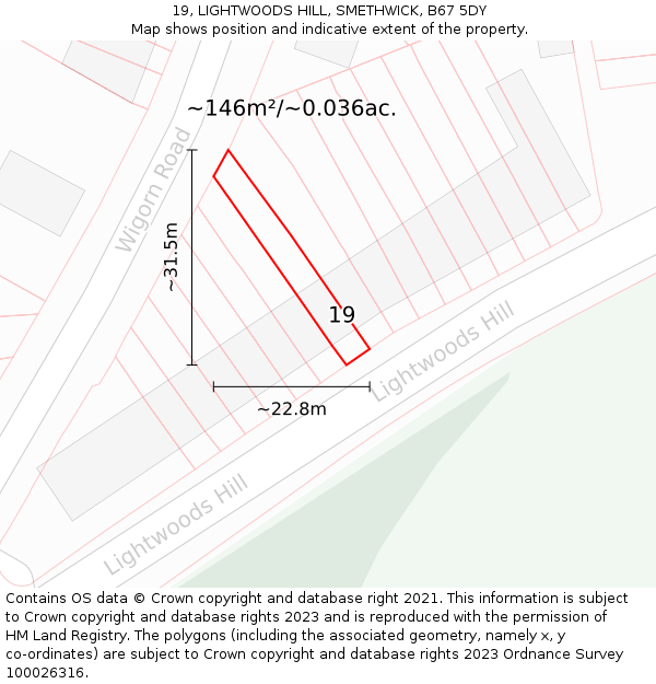 19, LIGHTWOODS HILL, SMETHWICK, B67 5DY: Plot and title map