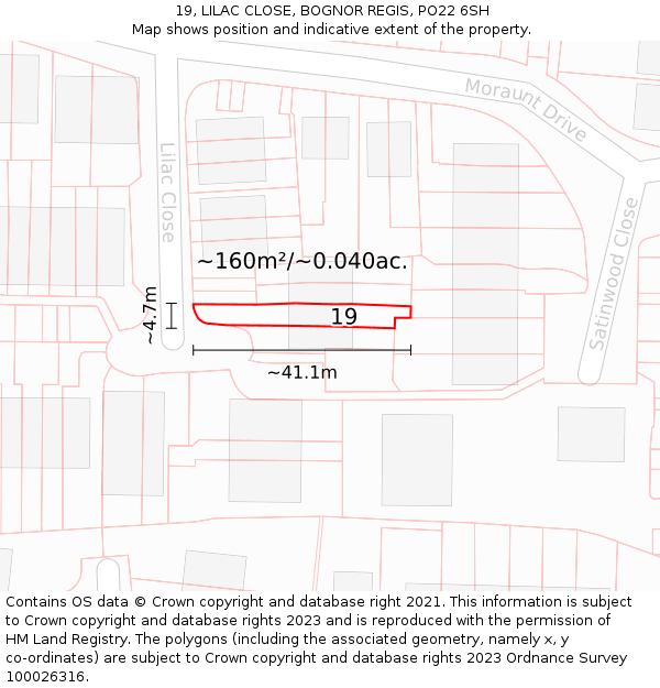 19, LILAC CLOSE, BOGNOR REGIS, PO22 6SH: Plot and title map