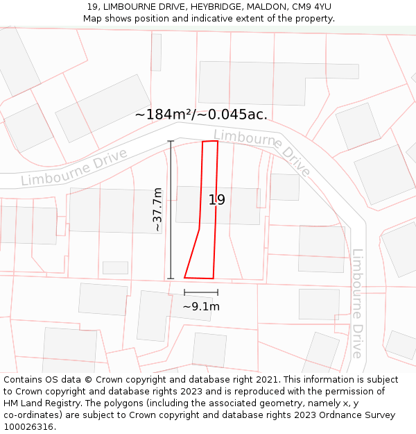 19, LIMBOURNE DRIVE, HEYBRIDGE, MALDON, CM9 4YU: Plot and title map