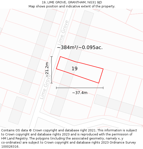 19, LIME GROVE, GRANTHAM, NG31 9JD: Plot and title map