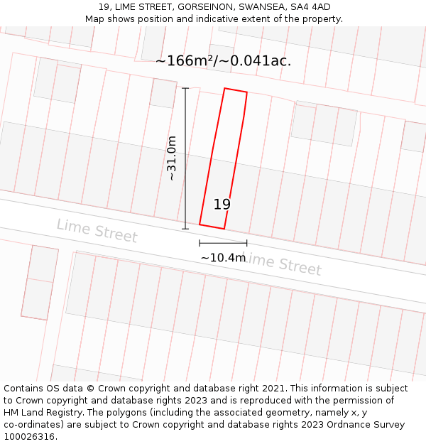 19, LIME STREET, GORSEINON, SWANSEA, SA4 4AD: Plot and title map