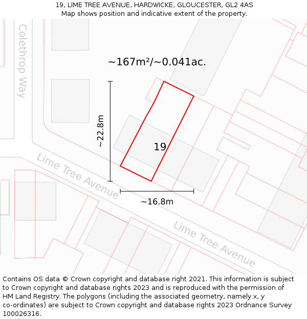 19, LIME TREE AVENUE, HARDWICKE, GLOUCESTER, GL2 4AS: Plot and title map
