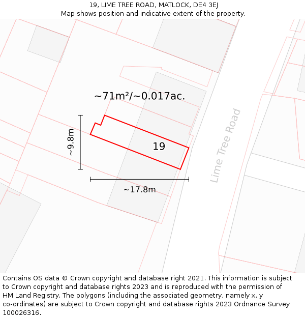 19, LIME TREE ROAD, MATLOCK, DE4 3EJ: Plot and title map