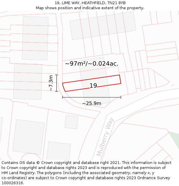 19, LIME WAY, HEATHFIELD, TN21 8YB: Plot and title map