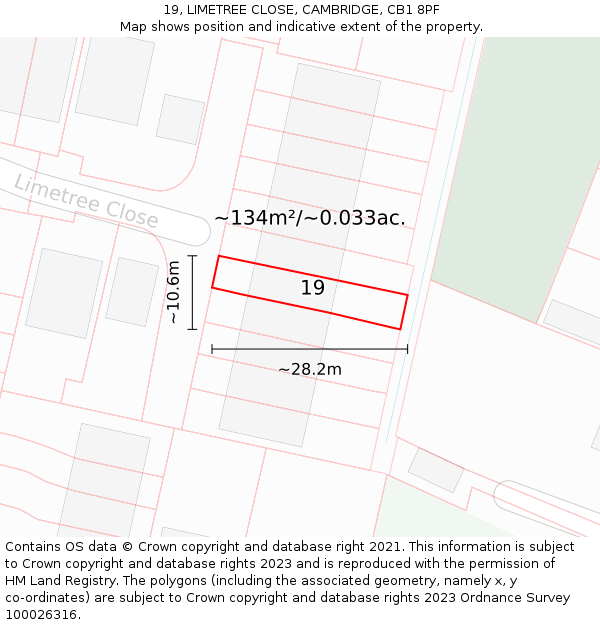 19, LIMETREE CLOSE, CAMBRIDGE, CB1 8PF: Plot and title map