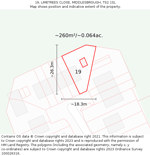 19, LIMETREES CLOSE, MIDDLESBROUGH, TS2 1SL: Plot and title map
