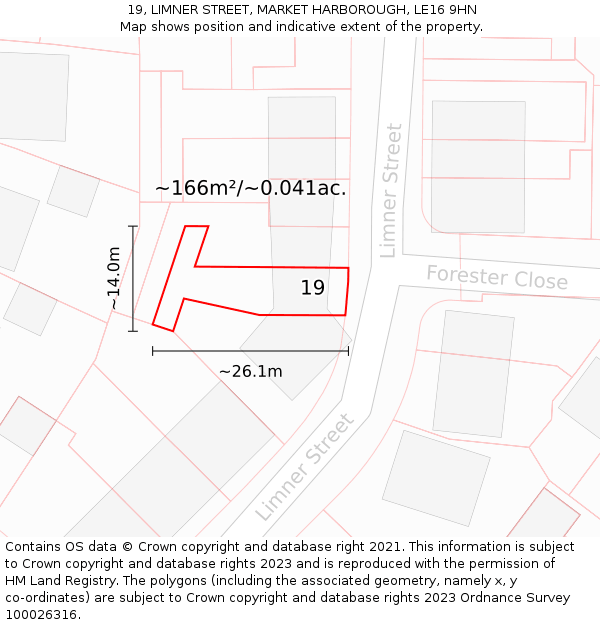 19, LIMNER STREET, MARKET HARBOROUGH, LE16 9HN: Plot and title map