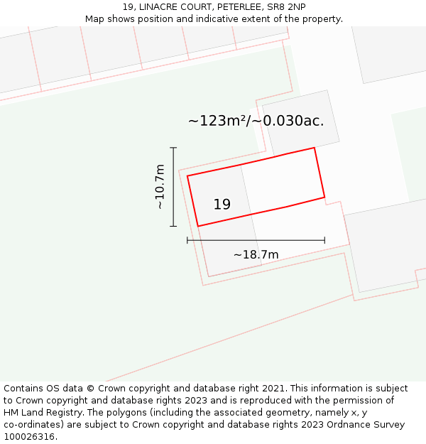 19, LINACRE COURT, PETERLEE, SR8 2NP: Plot and title map