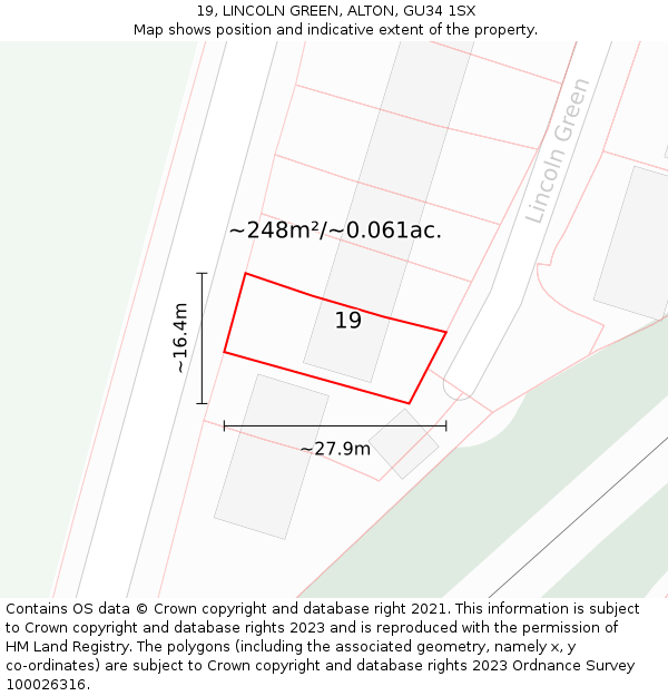 19, LINCOLN GREEN, ALTON, GU34 1SX: Plot and title map