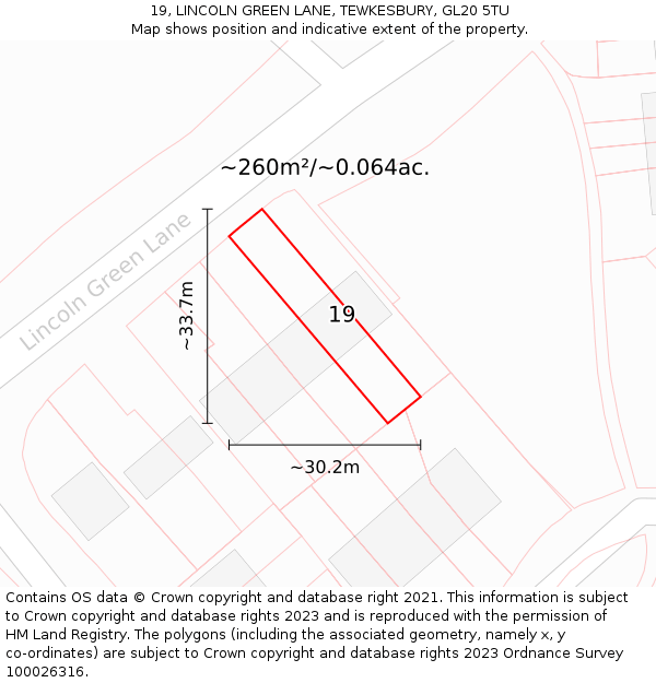 19, LINCOLN GREEN LANE, TEWKESBURY, GL20 5TU: Plot and title map