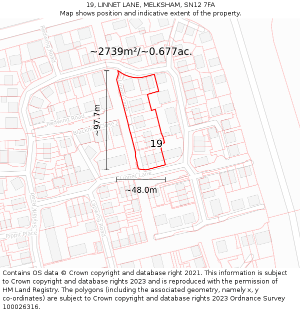 19, LINNET LANE, MELKSHAM, SN12 7FA: Plot and title map