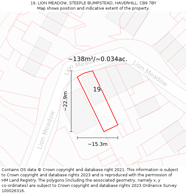 19, LION MEADOW, STEEPLE BUMPSTEAD, HAVERHILL, CB9 7BY: Plot and title map