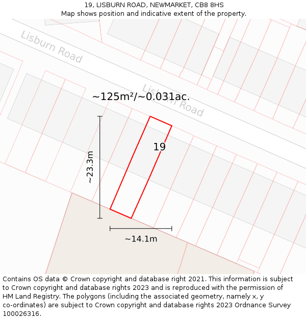 19, LISBURN ROAD, NEWMARKET, CB8 8HS: Plot and title map