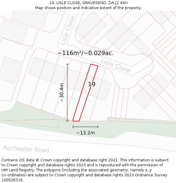 19, LISLE CLOSE, GRAVESEND, DA12 4XH: Plot and title map
