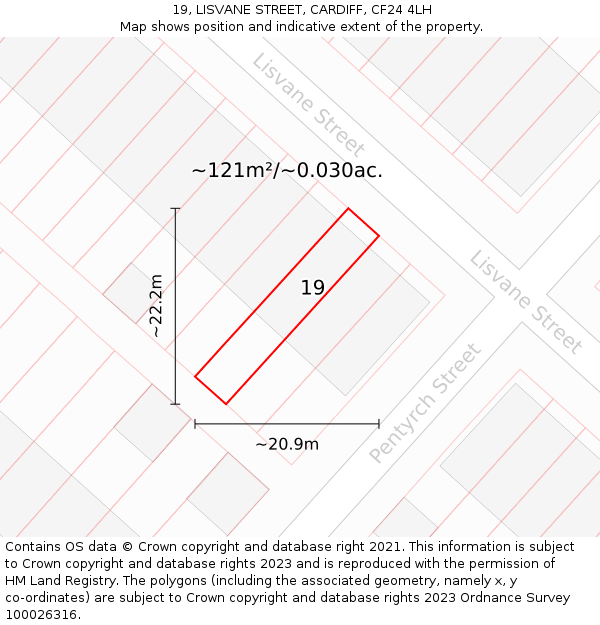 19, LISVANE STREET, CARDIFF, CF24 4LH: Plot and title map