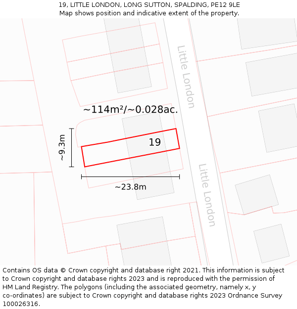 19, LITTLE LONDON, LONG SUTTON, SPALDING, PE12 9LE: Plot and title map