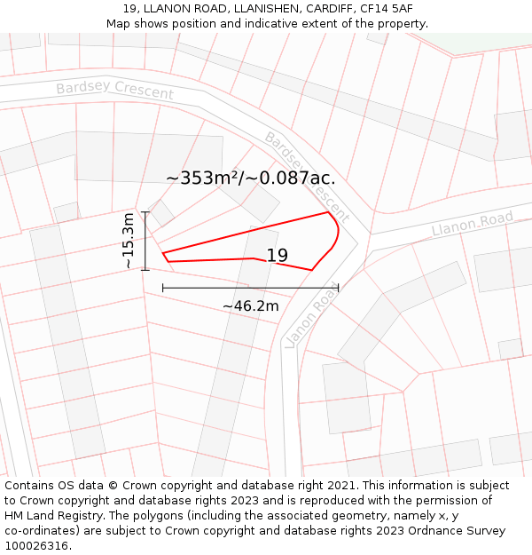 19, LLANON ROAD, LLANISHEN, CARDIFF, CF14 5AF: Plot and title map