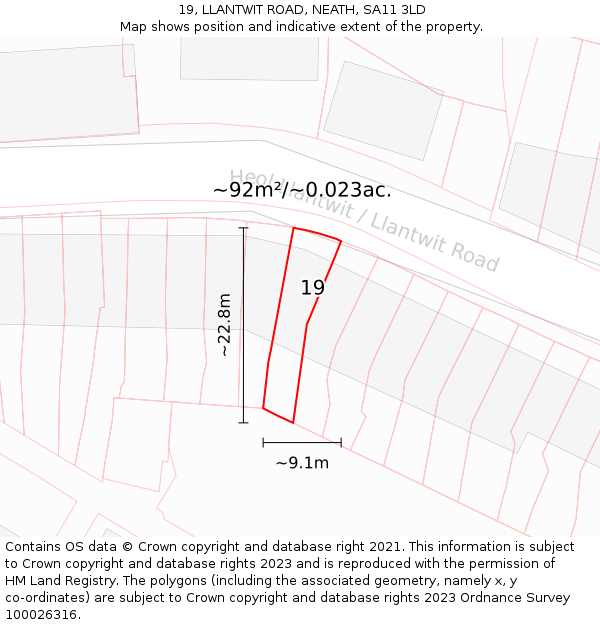 19, LLANTWIT ROAD, NEATH, SA11 3LD: Plot and title map