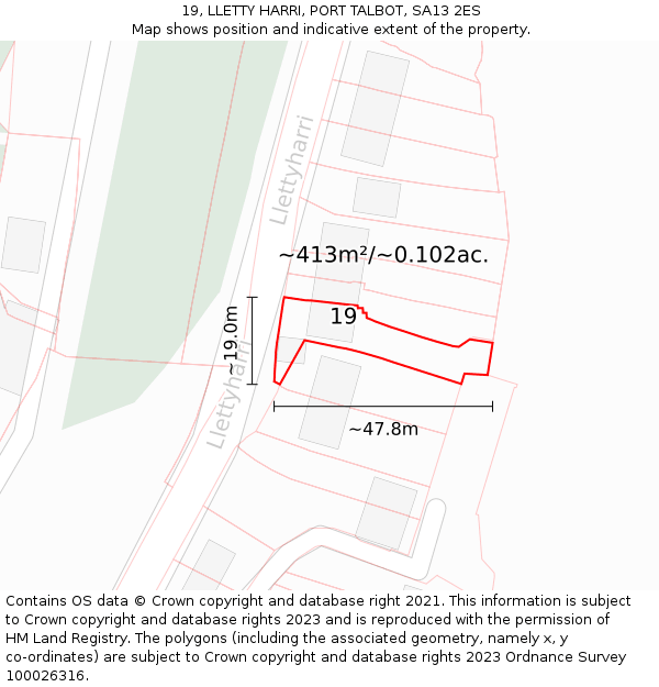 19, LLETTY HARRI, PORT TALBOT, SA13 2ES: Plot and title map